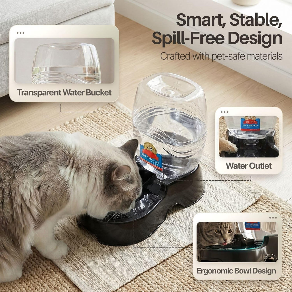 Flexzion Gravity Pet Water Dispenser for Cats & Small Dogs, 1/4 Gal, Black