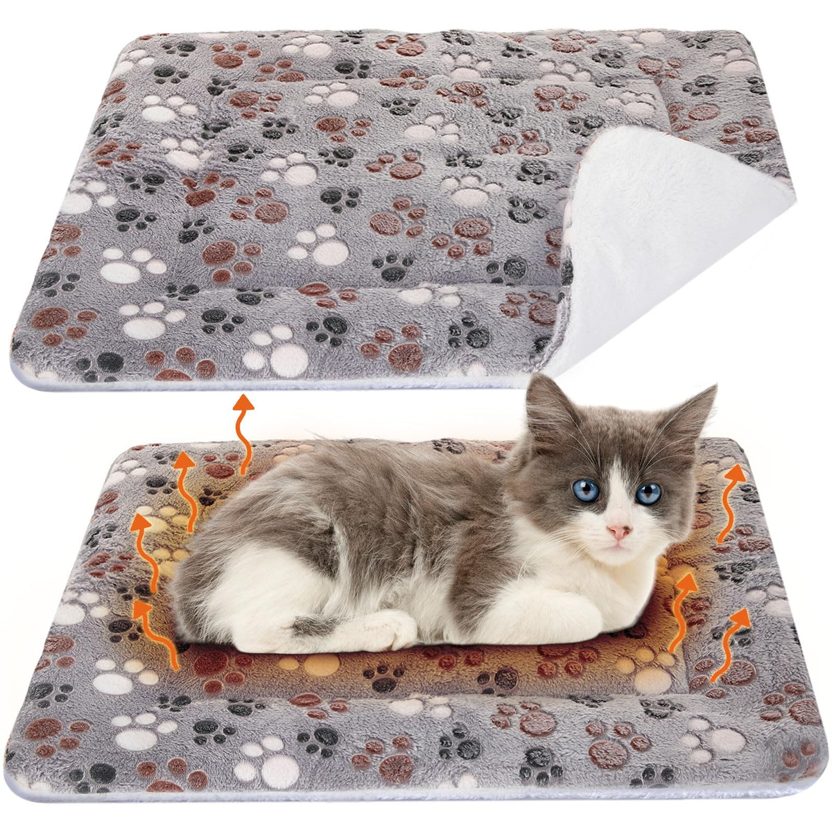2 Pack Self Warming Cat Dog Bed Pad, Grey, 21" X 14", Stars