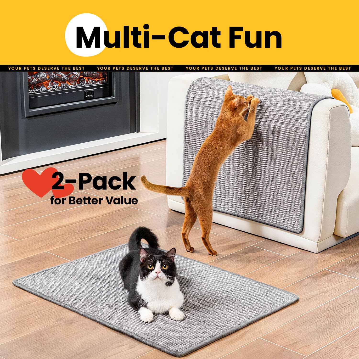 Conlun 2-Pack Cat Scratching Pads, 23.6x31.5in Sisal Wall & Couch Protector