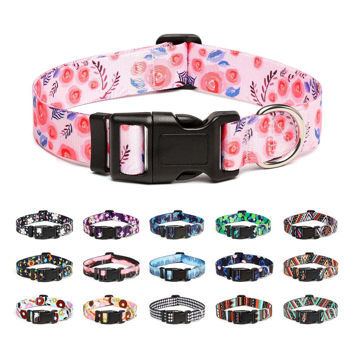 Mercano Adjustable Dog Collar - Special Design Patterns, Soft Nylon Comfortable Durable Pet Collar for Small Medium Large Dogs (M, Ethnic Pink)