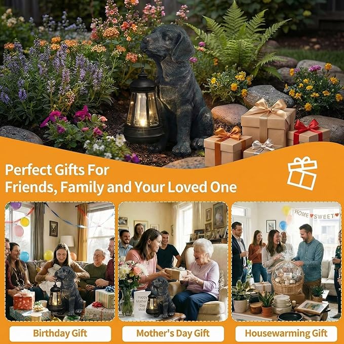 Lyeasw Outdoor Dog Statues Garden Decor with Solar Lantern