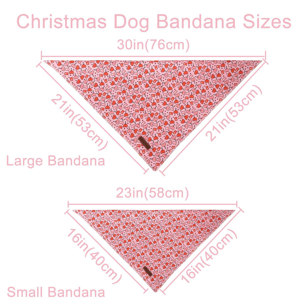 UP URARA PUP Valentine Dog Bandana - Pink Heart Triangle Bid Scarf for Small/Medium Dogs, Cats; Cotton Kerchief for Girl/Boy Pets, Red, Cute Adorable Puppy Bandana