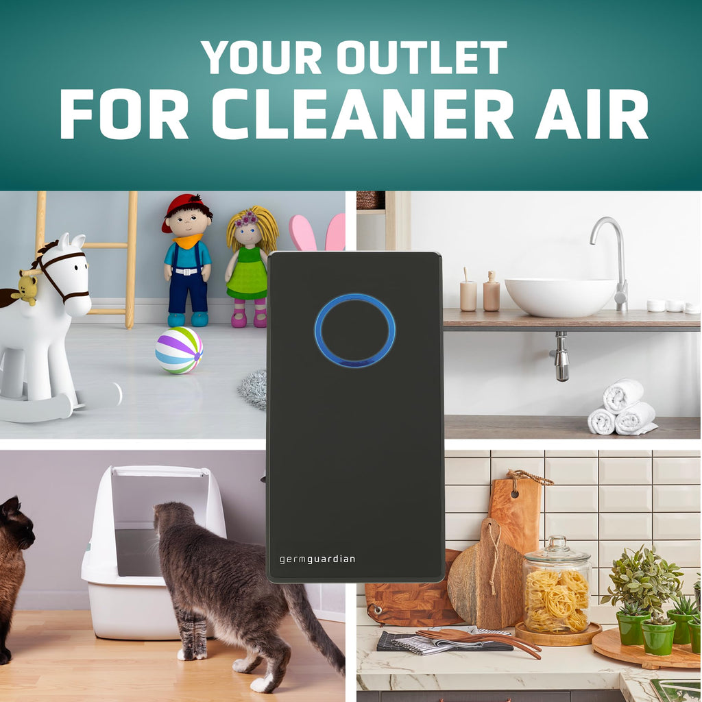 Germ Guardian GG1100B 7” Pluggable Small Air Purifier, Small Room Wall Air Sanitizer, Freshens Air, UV-C Light Kills Germs, Reduces Odors from Pets, Cooking, Mold, GermGuardian, 1-Yr Wty (Black)