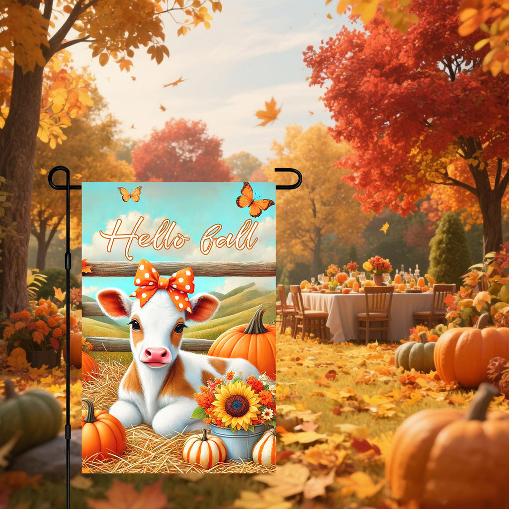 BlissYard Hello Fall Garden Flag 12x18Inch Calf Pumpkins Decor