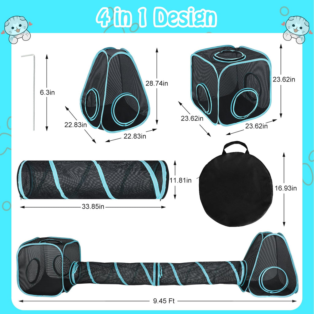 Outdoor Cat Enclosure for Indoor Cats, 4-in-1 Cat Tent Tunnel Playpen Set
