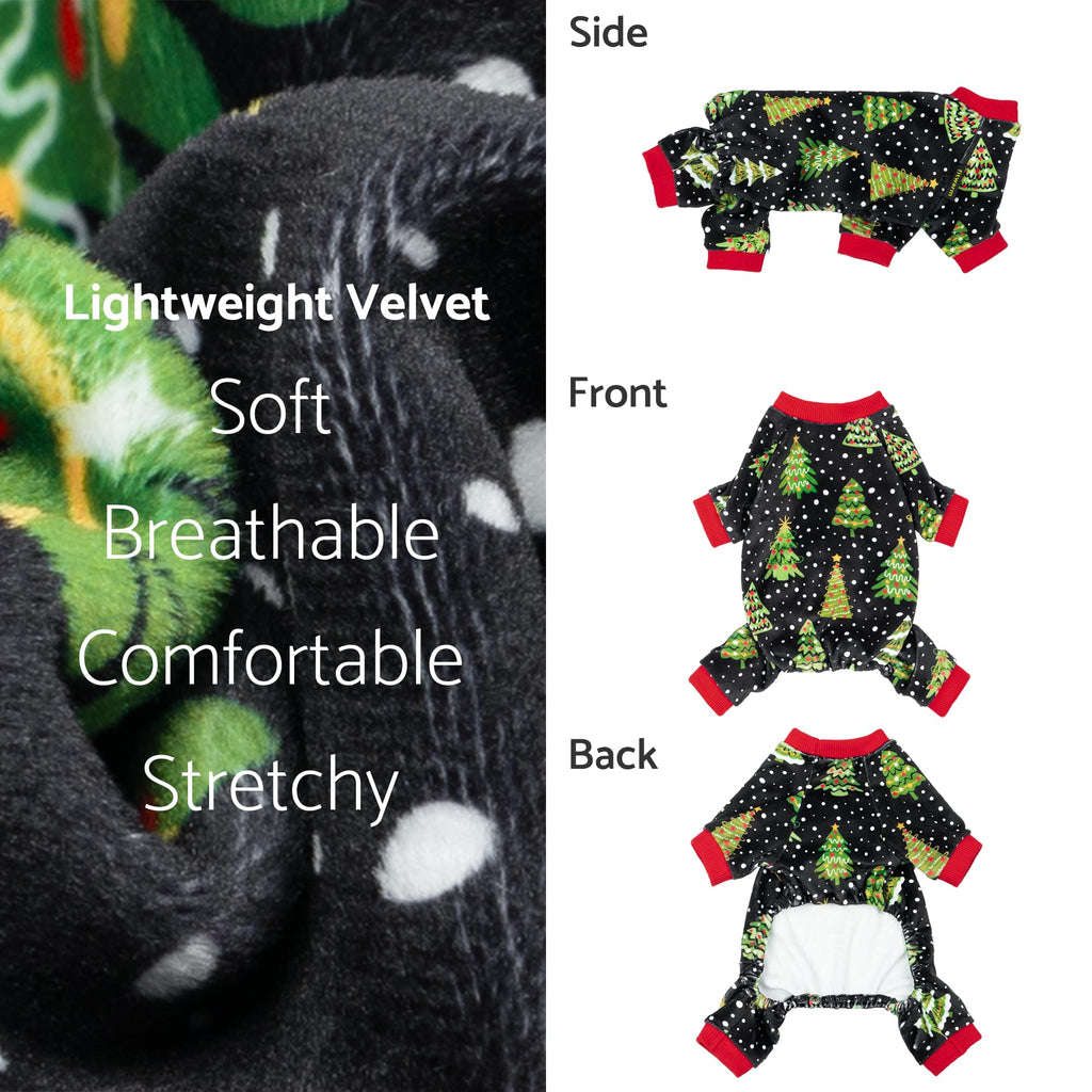 Fitwarm Christmas Tree Dog Pajamas, Christmas Clothes for Small Dogs Boy Girl, Holiday Pet Outfit, Black, Red, Green, Yellow, XXL
