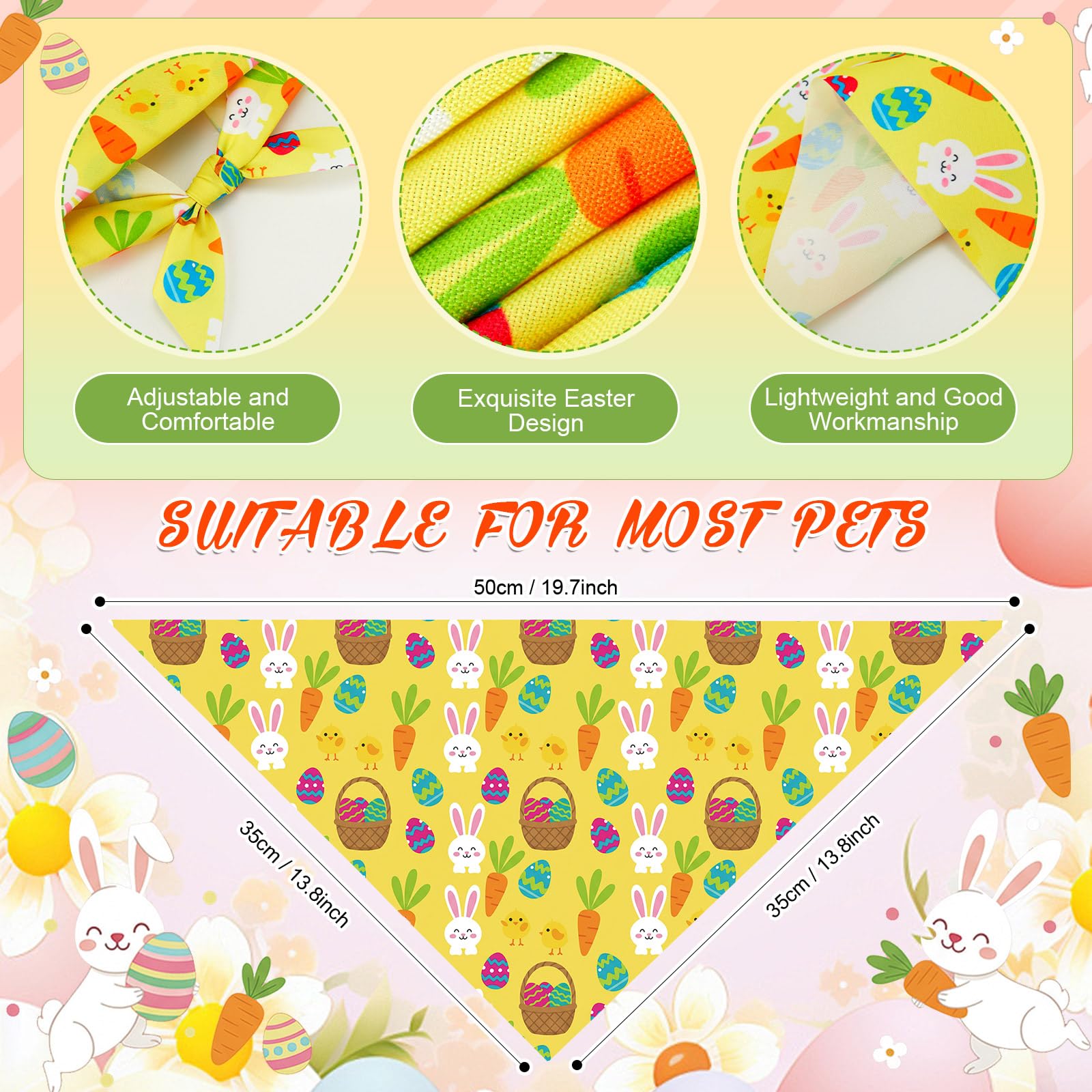 Abbylike 50 Pcs Spring Dog Bandanas Bulk Bunny Egg Carrot Bandanas for Dogs Triangle Kerchief Bibs Scarf Set for Pet Easter Costume Photo Props Accessories Pet Shops, 25 Styles (19.7 x 13.8 x 13.8)
