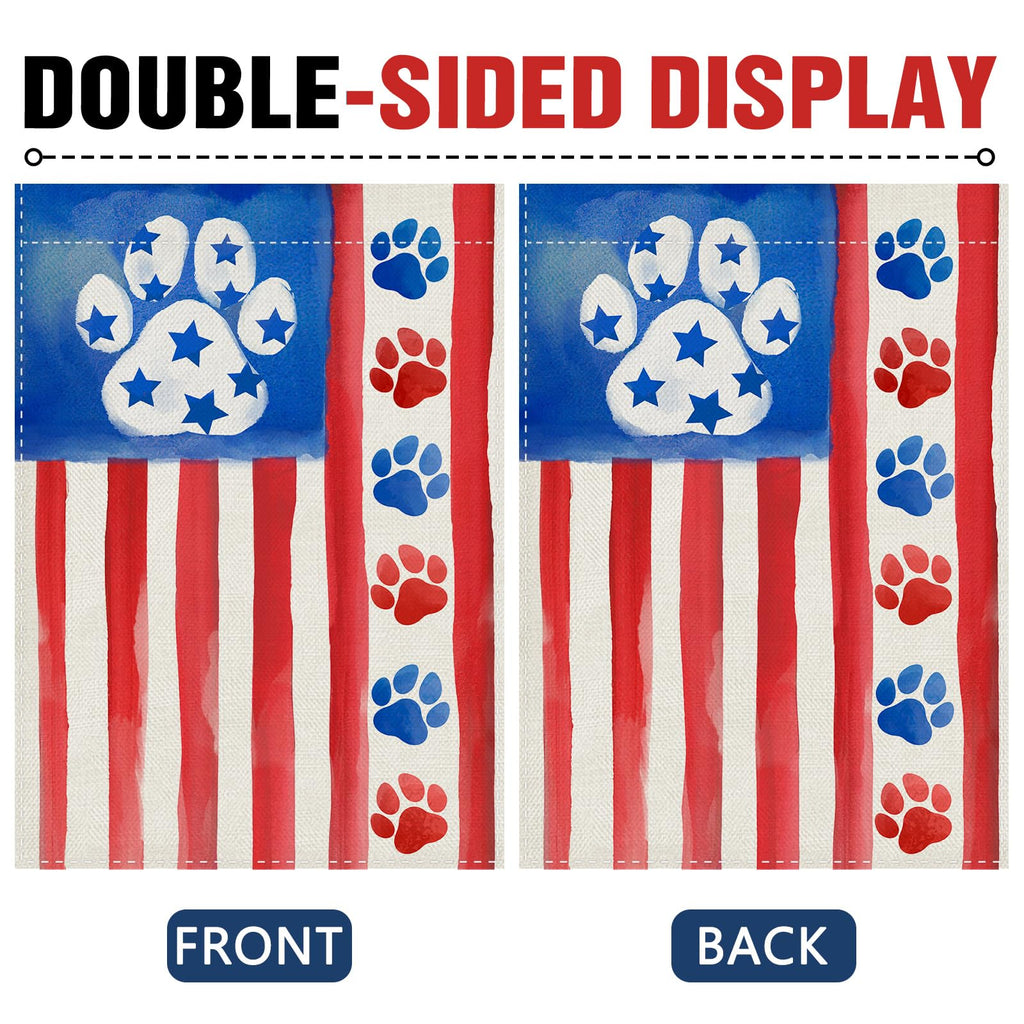 Dyrenson 4th of July Dog Cat Paw Prints Decorative Garden Flag, Patriotic
