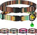 Cat Collars 2 Pack - Soft Cute Breakaway Collar with Bell, Adjustable Safety Kitten Collars for Girl & Boy Cats – Comfortable Stylish Patterned Print Lightweight (Crossandra + Geometric)
