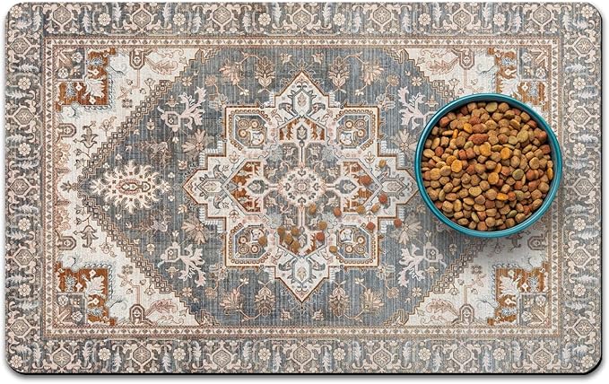QXWREL Dog Food Mat for Floors, Absorbent Pet Cat Food Bowl Mat