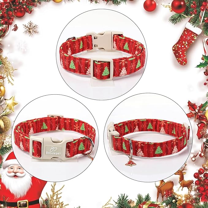 Babole Pet Christmas Dog Collar - Cute Red Christmas Tree Festive Puppy Collar with Safety Buckle, Soft Adjustable Holiday Dog Collars for Small Medium Large Dogs XL