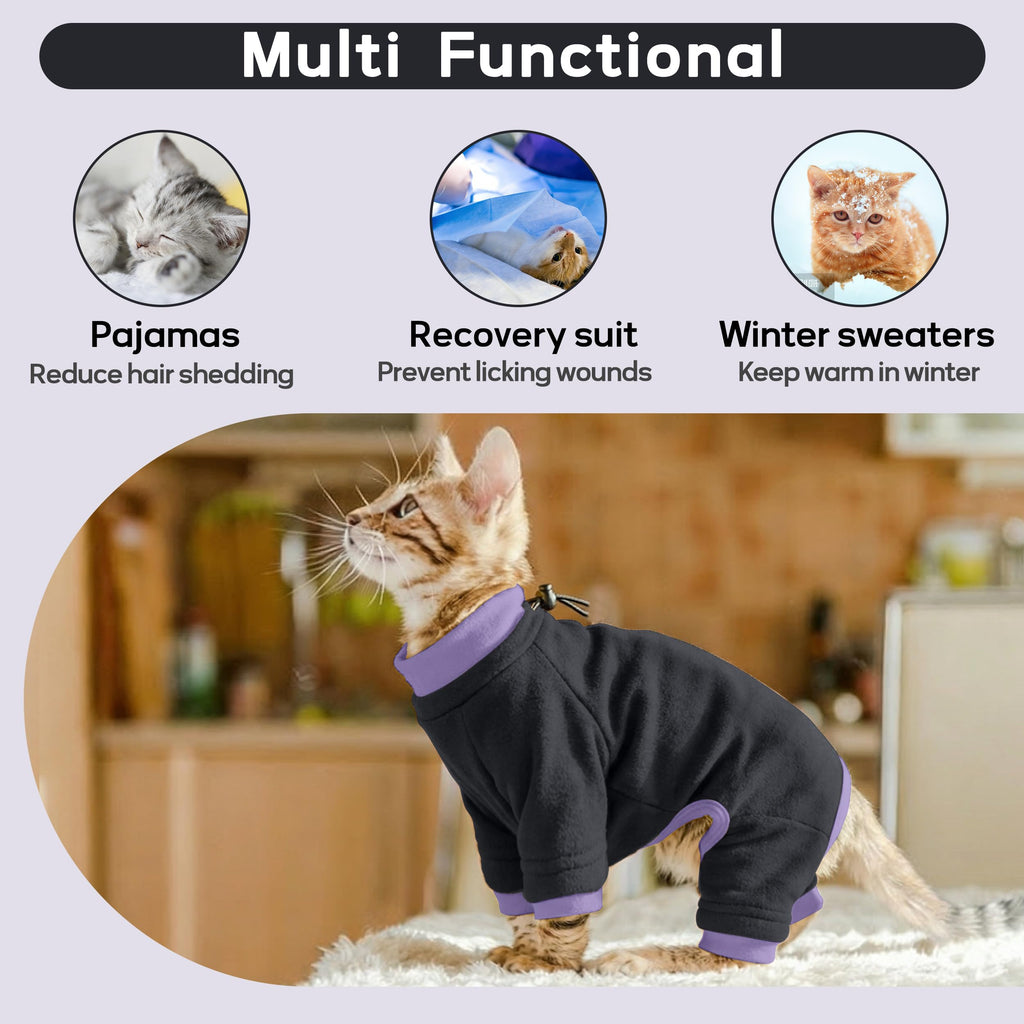 PUMYPOREITY Sticky Hair Cat Clothes, Prevent Hair Loss Cat Pajamas, Soft Cat Sweaters for Cats Only, Cat Hair Sticky Onesie, Cat Recovery Suit After Surgery, Black, 2XL