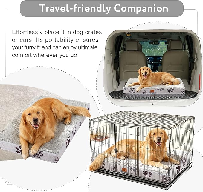 Waterproof Orthopedic Dog Bed for Large Medium Sized Dogs 35x22 Inch - Egg Crate Foam Pet Crate Bed with Removable Washable Cover, Plush Top Anti-Slip Bed Mat, Beige