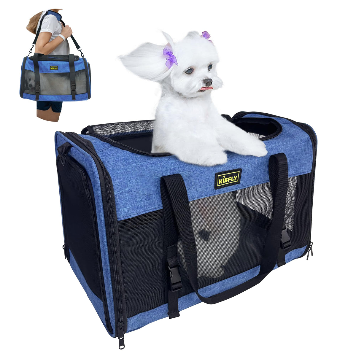 KISFLY Pet Carrier 20"x13"x13", Foldable Soft Travel Bag for Cats & Dogs