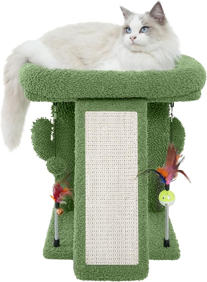 TWDEPART Cactus Cat Tree Tower with Cat Scratching Post for Indoor Cats,Activity Centre Climbing Tree Cat Furniture with Playful Toy Balls