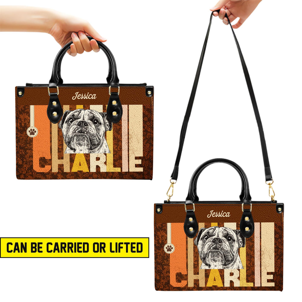 Personalized Pet Mom Leather Handbag – Custom Name Dog Cat Photo Purse, Pet Lover Gifts for Women, Christmas (Style 8)