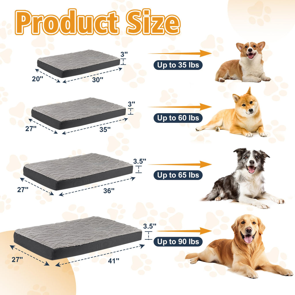 Maihandasi Orthopedic Dog Crate Bed – Waterproof Plush Pet Mattress with Removable Washable Cover, Non-Slip Bottom, Big Memory Foam Dog Bed for Crate, 36x27 Inch, Grey