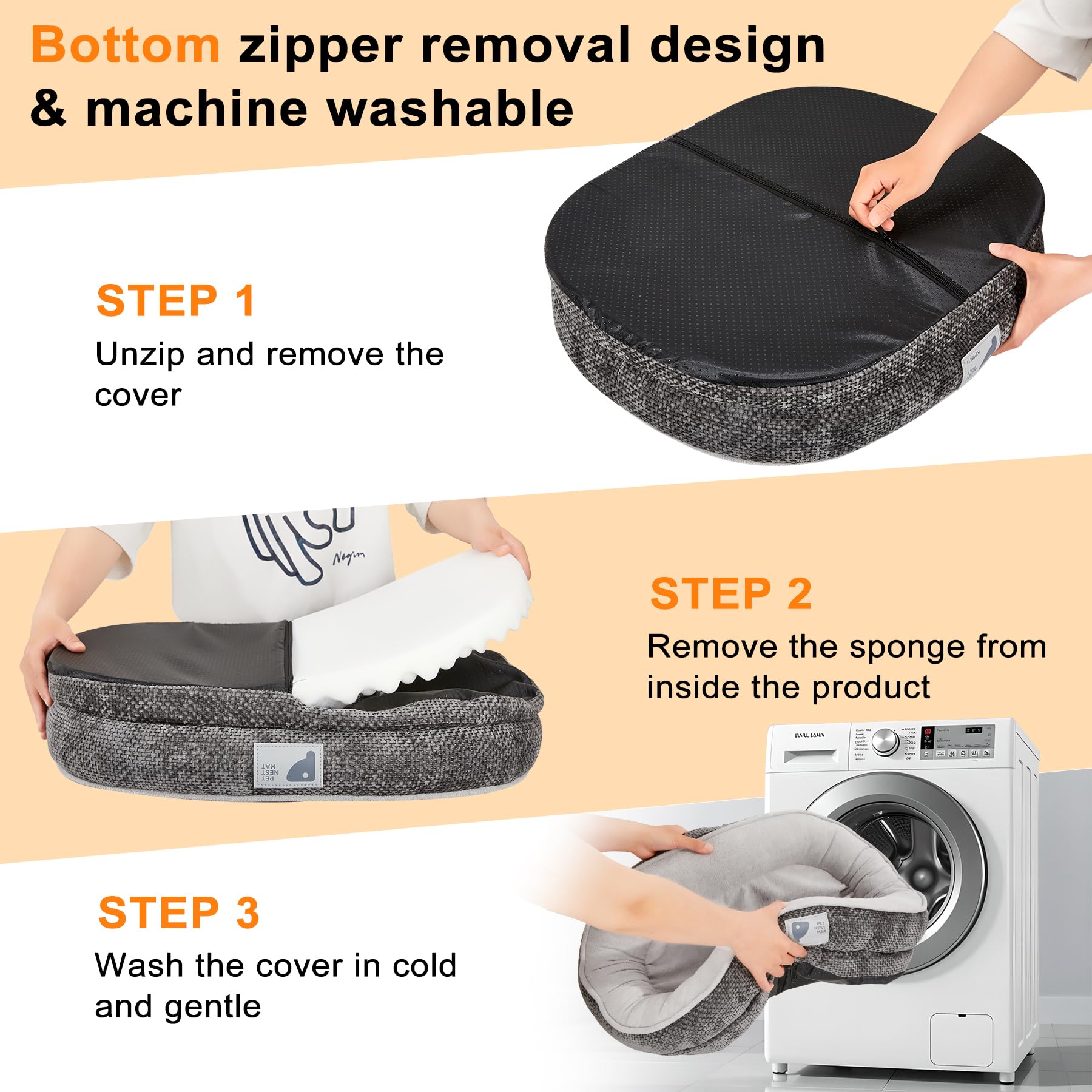 Bininl Orthopedic Cat Bed for Puppy & Kitten,Cat Sofa Bed with Egg Crate Foam Four Sided Dog Couch Beds with Removable Cover & Non-Slip Bottom Grey XS