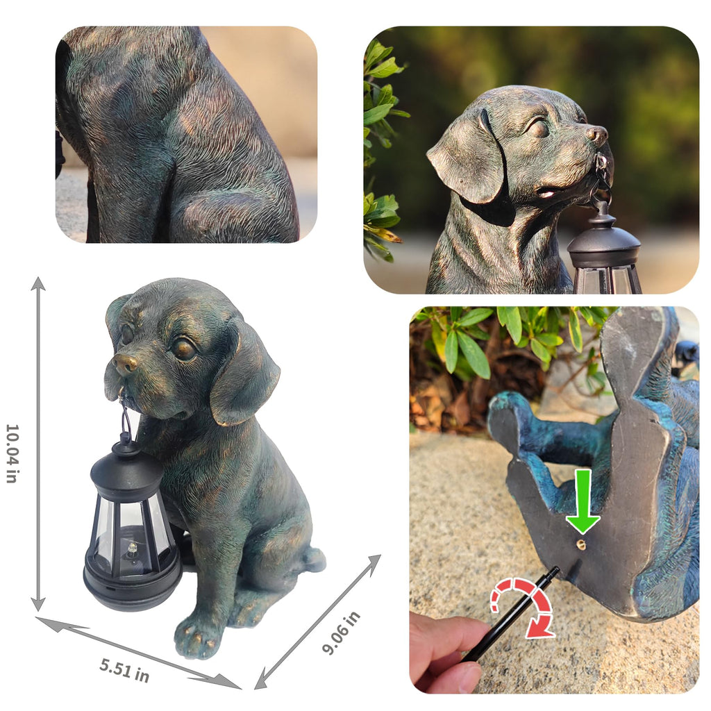 Solar Resin Dog Statue - Garden Art Figurine Dog for Yard Patio Lawn Balcony Decor, Home Houses Holiday Lighting, Outdoor Decoration, Unique Birthdays Ideal Gifts for Mom Grandma Women Wife Sister