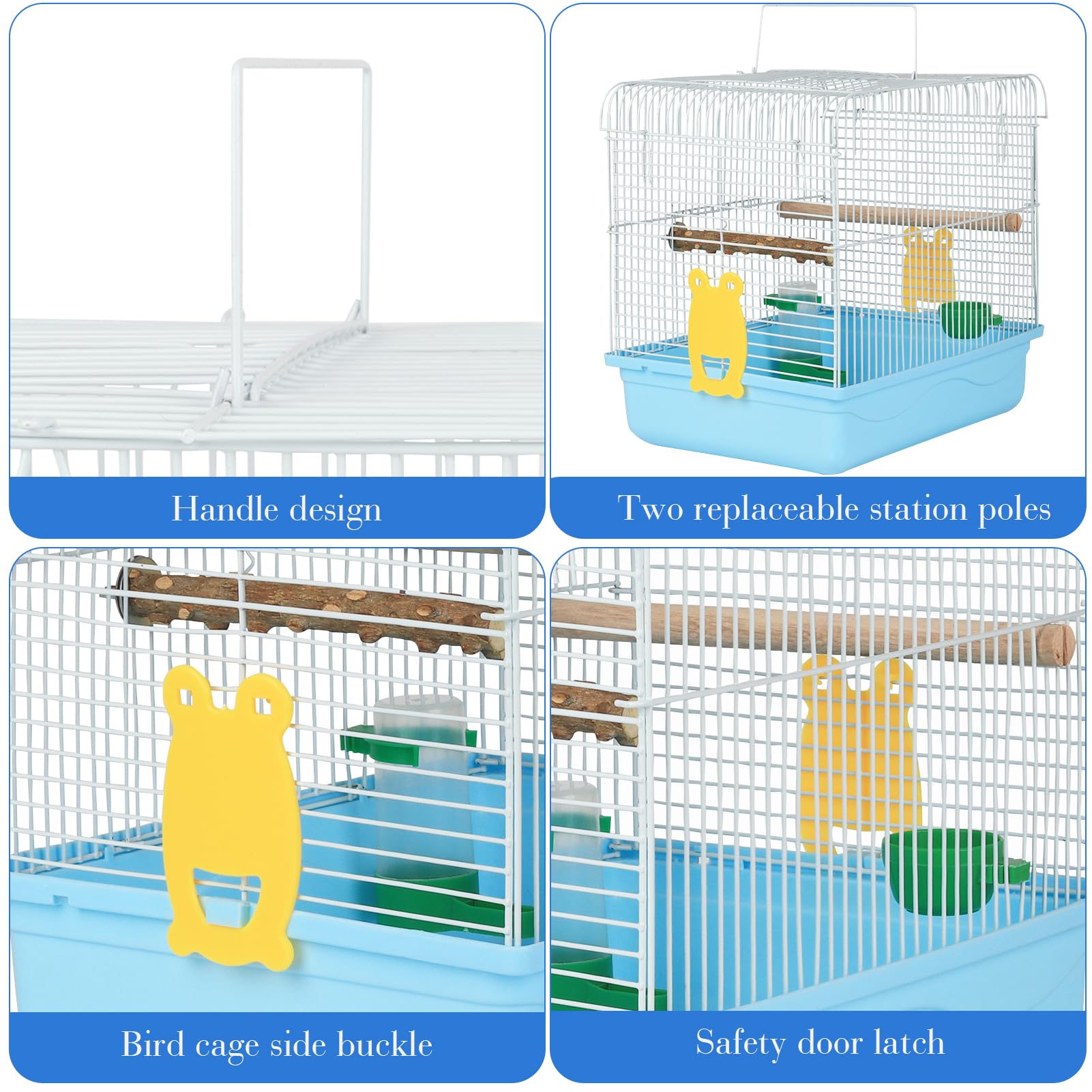 Small Bird Cage for Travel, Parrot Carrier with Handle 9.5"L x 12"W x 12"H
