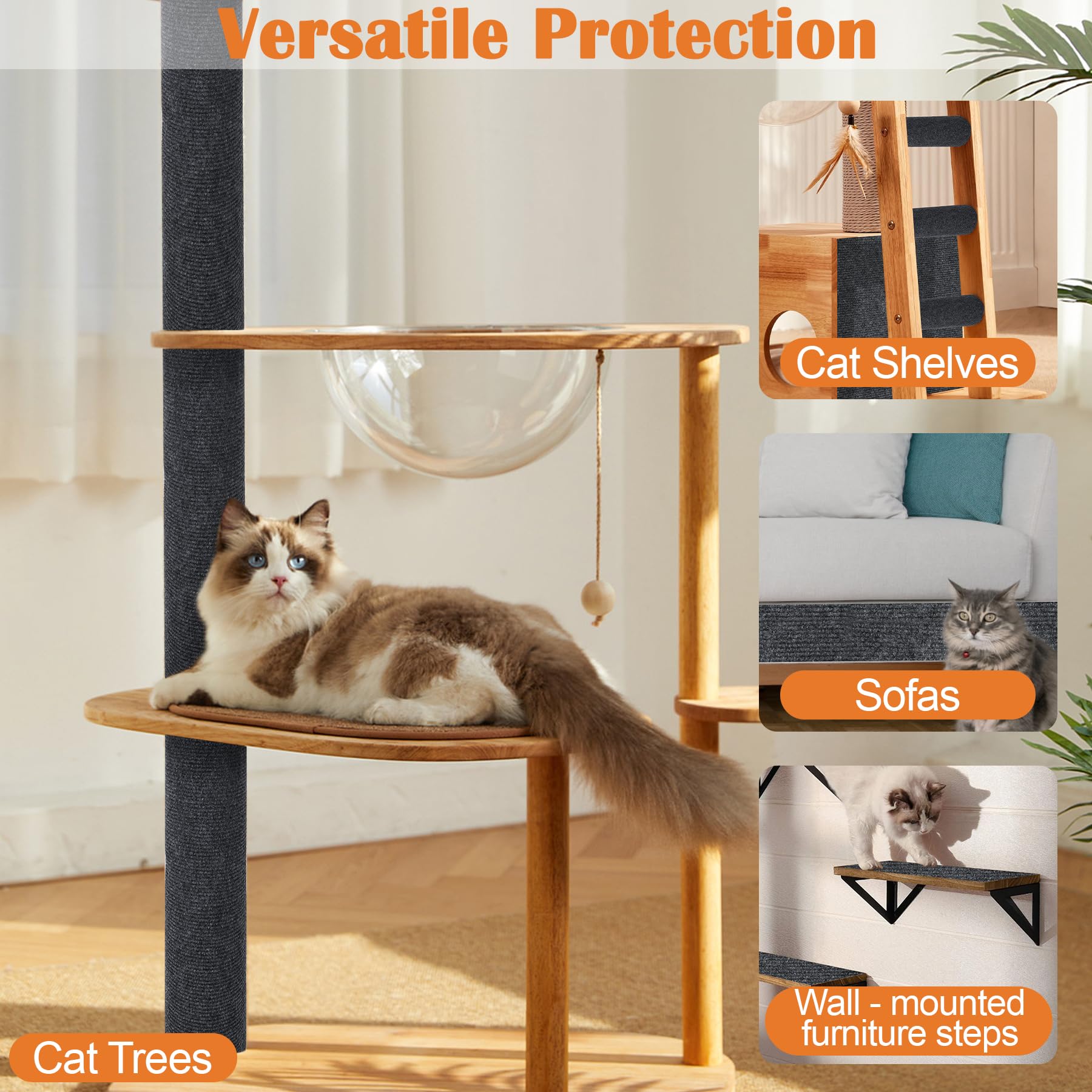 Cat Scratch Furniture Protector - 40" x 15.8" Trimmable Self-Adhesive Cats Claws Scratch Pads, Furniture Protection from Cats/Dogs Scratching for Cat Scratch Post Cat Tree Replacement (Dark Gray)
