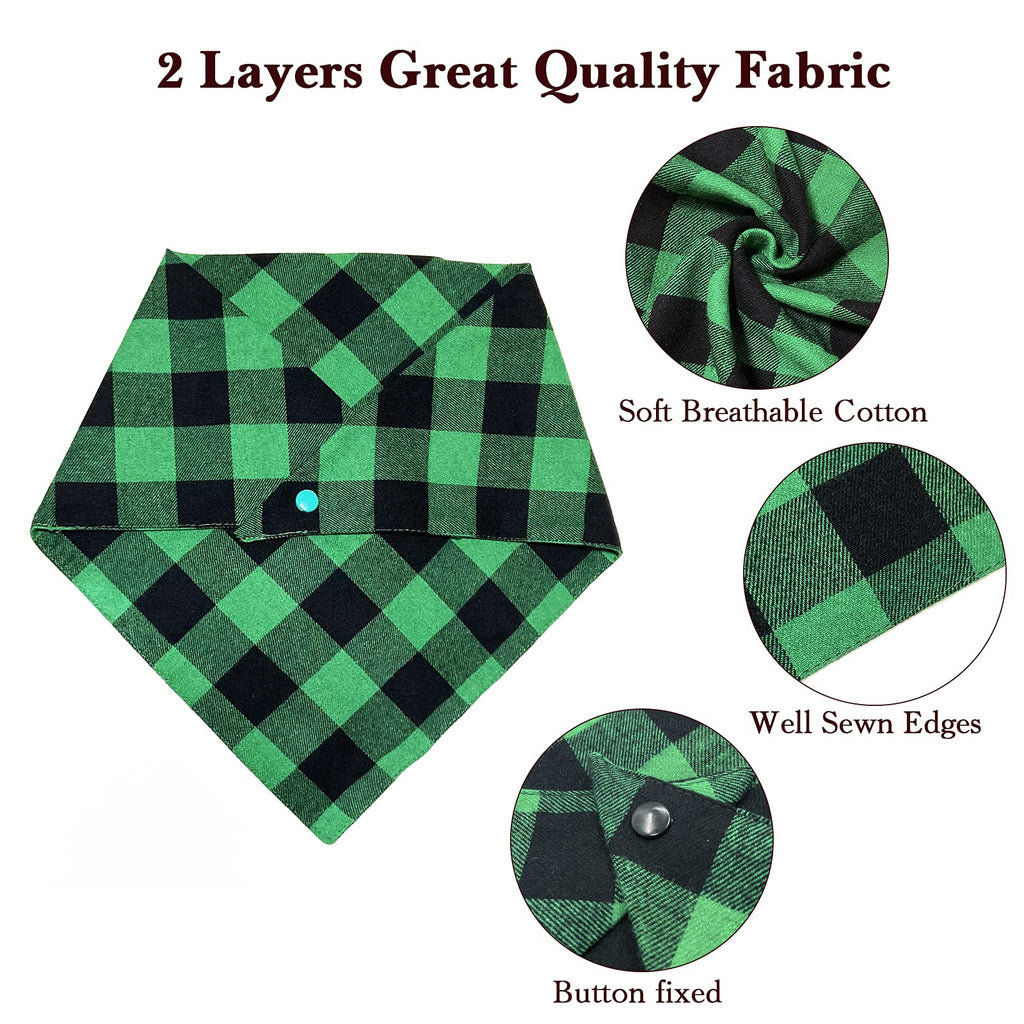 Christmas Plaid Dog Bandana with Button, Fall Dual Layer Soft Cotton Triangle Dog Scarf Kerchief Washable Girl Boy Dog Bandanas Adjustable Accessories for Small Medium Large Extra Large Dog Puppy Pet