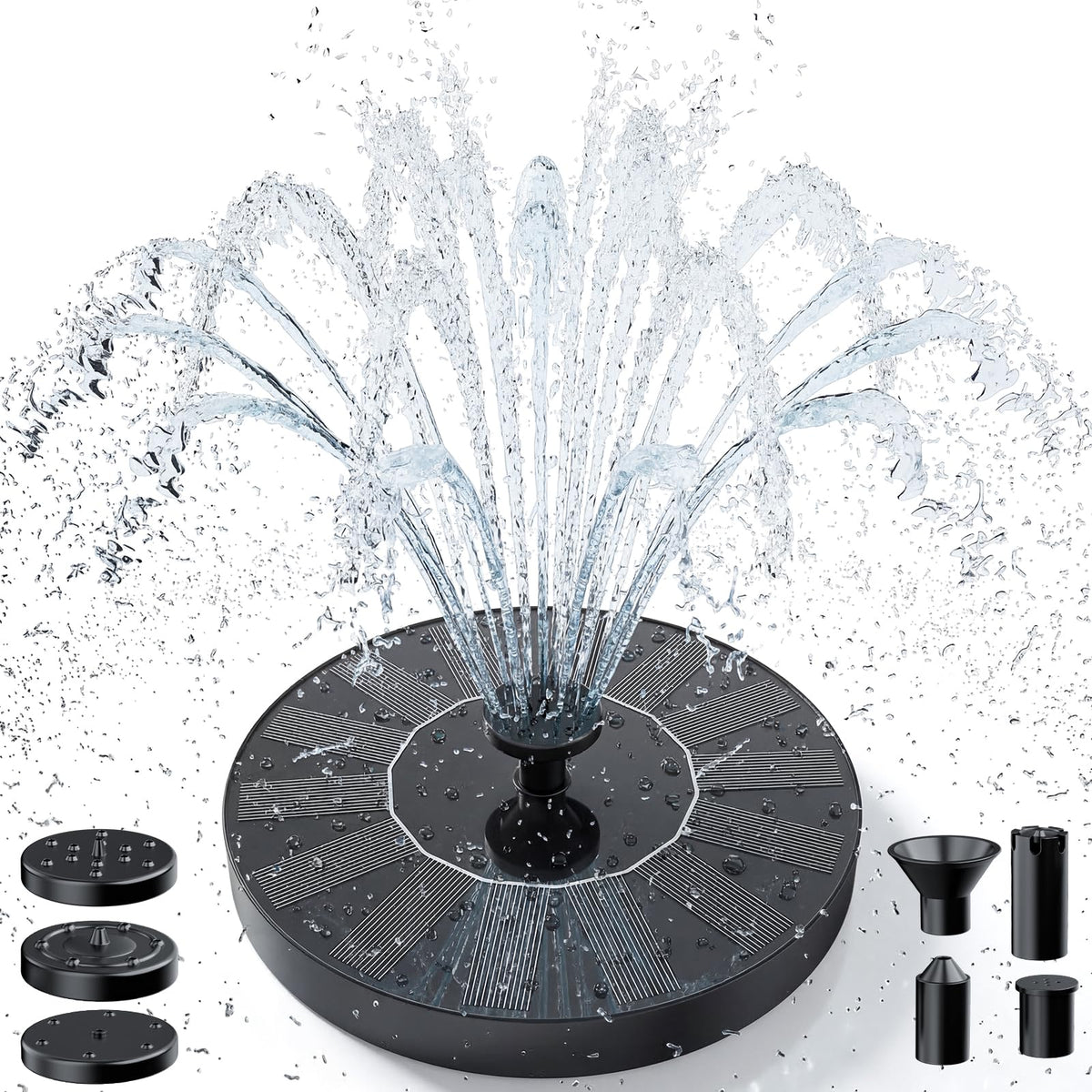 AMZtime Solar Fountain, 2026 Upgraded Solar Water Fountain with 6 Nozzles