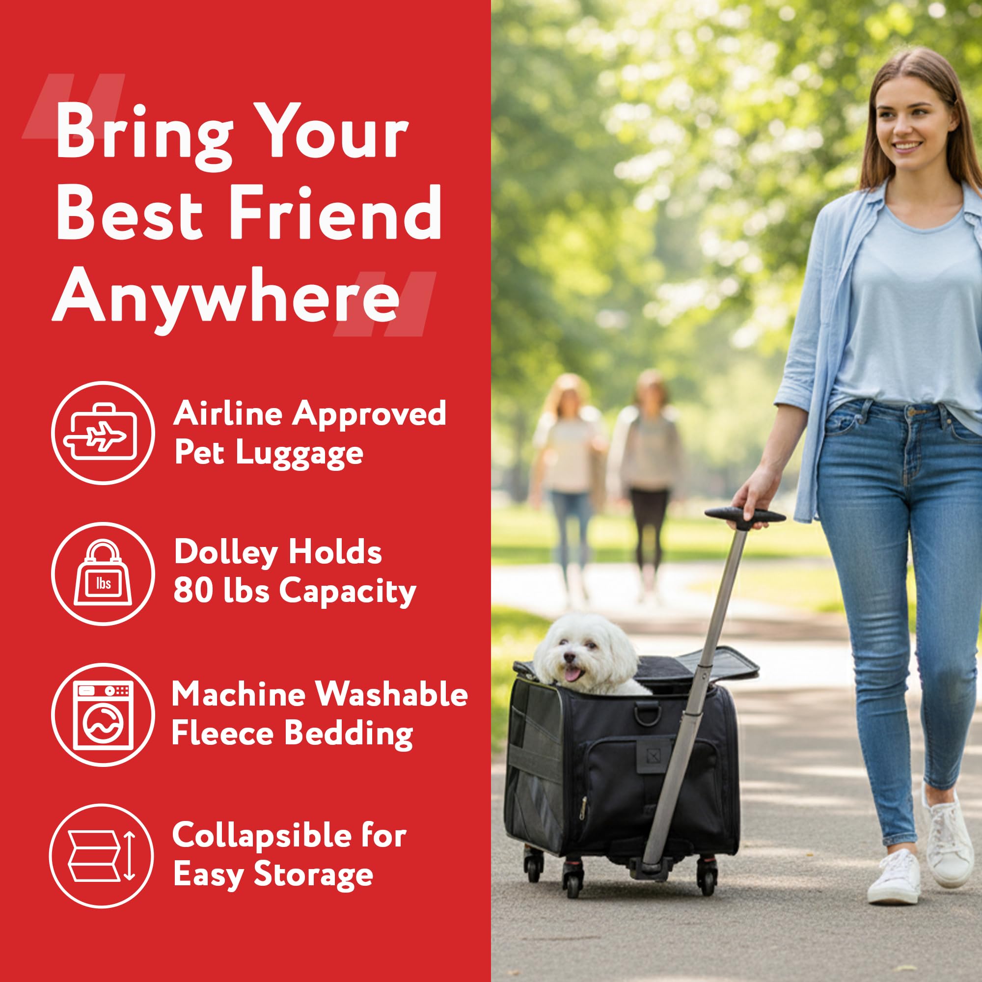 dbest products Pet Smart Cart, Medium, Black, Rolling Carrier with wheels soft sided collapsible Folding Travel Bag, Dog Cat Airline Approved Tote Luggage backpack