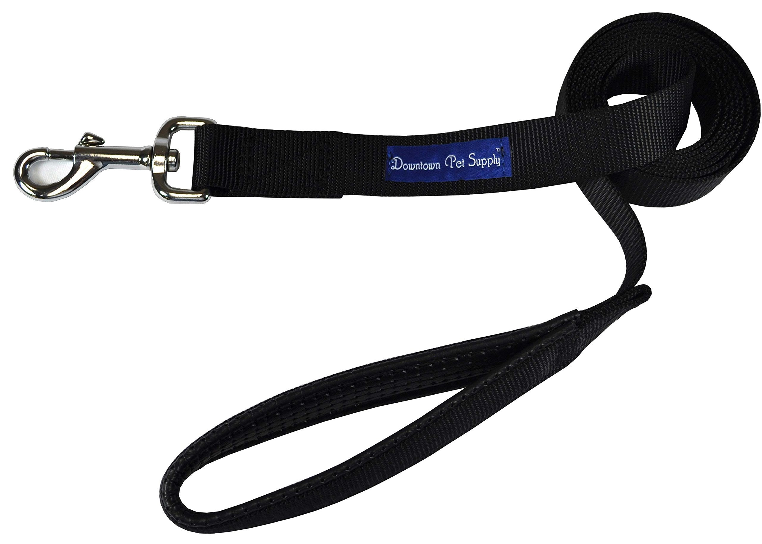 Downtown Pet Supply 4ft Heavy-Duty Dog Leash - Padded Comfort Handle & Stainless Steel Fastener - Durable Training Leash - 0.75in Wide - Black