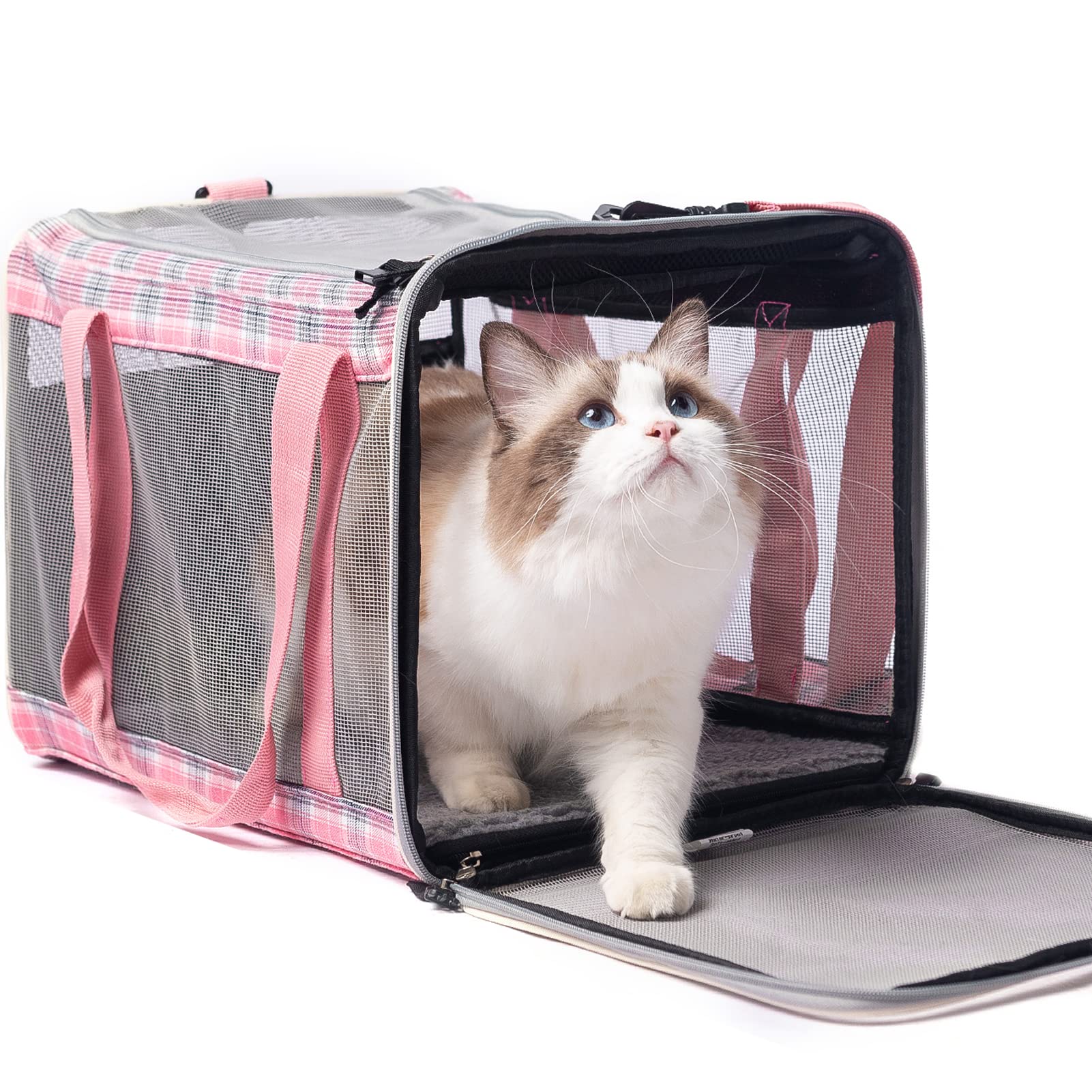 EXPAWLORER Large Cat Carrier Dog Carriers Soft for Small Medium Cats Puppies Up to 20lbs, Airline Approved Pet Carrier Soft-Sided Collapsible Pet Travel Carrier Fit 2 Kitties (Pink)