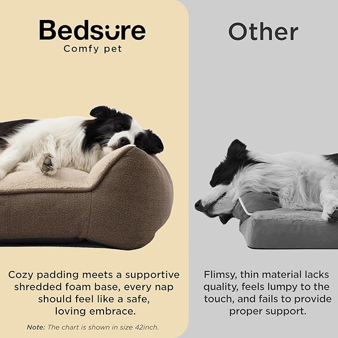Bedsure SupportMax™ Orthopedic Dog Bed Medium Size Dog - Extra Thick Supportive Medium Dogs Beds with Waterproof Washable Cover, Comfort Pet Bed Sofa with Soft Sherpa and Nonskid Bottom, Brown, 35"