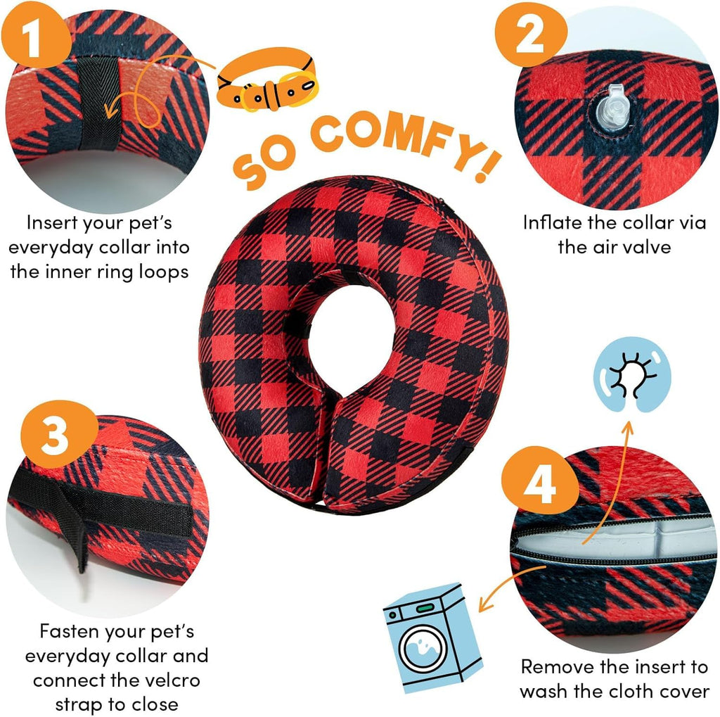 BENCMATE Inflatable Dog Cone Collar Alternative After Surgery Medium+,Plaid