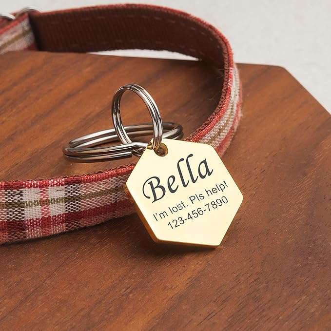 Anavia Personalized Pet ID Tags, Stainless Steel Glossy Laser Engraved Dog Cat Collar Name Tags, Multiple Colors Shapes Sizes (Hexagon, Regular)
