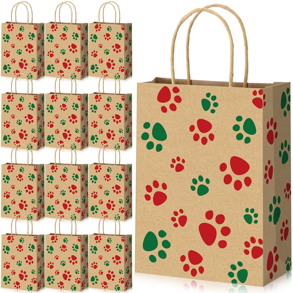 Blulu 20 Pcs Puppy Dog Paw Gift Bags with Paper Twist Handles, Dog Gift Paper Paw Treat Goodie Bags for PET Treat Party Favor, 6.3 x 3.1 x 8.6 Inch(Blue Backing)