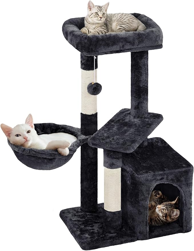 Topeakmart Cat Tree Tower for Indoor Cats, 34.5in Cat Activity Center with Condo & Scratching Post, Cat Climbing Tower Play House w/Large Perch, Platform, Basket for Kitten