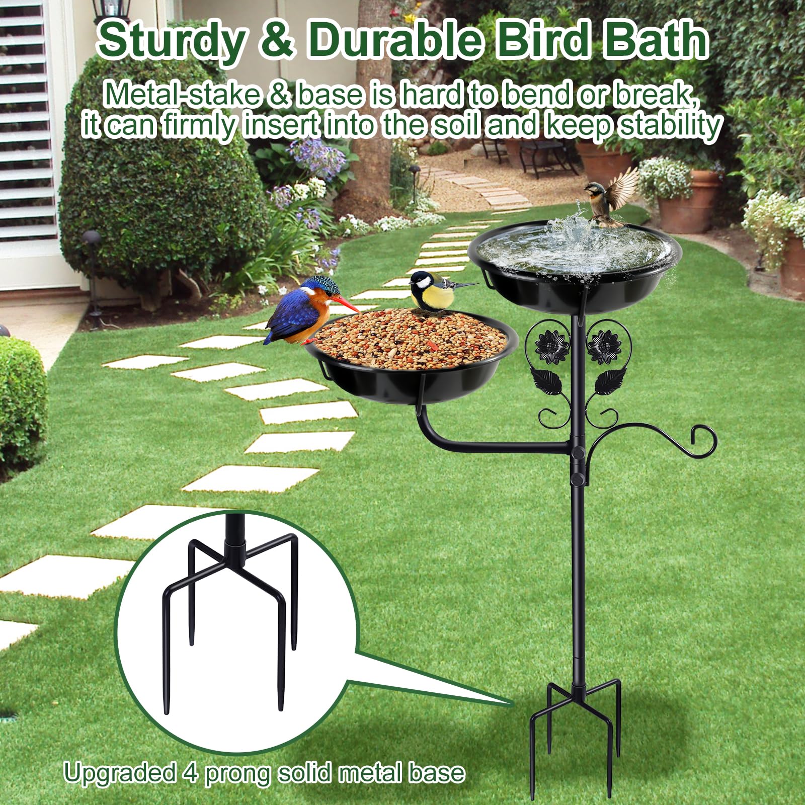 32.7 Inch Metal Bird Bath for Outside, Bird Baths for Outdoors, Bird Feeder