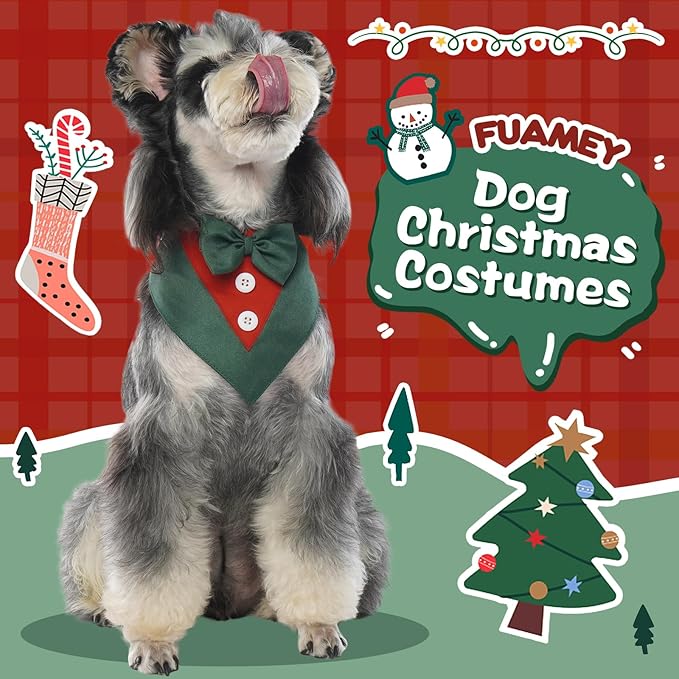 FUAMEY Dog Tuxedo Christmas for Medium Dogs,Dog Formal Suit Dogs Attire Pet Bow Tie Puppy Party Costumes Cat Tux Outfits Pets Bandana Cosplay Adjustable Bowties Christmas Green Red M