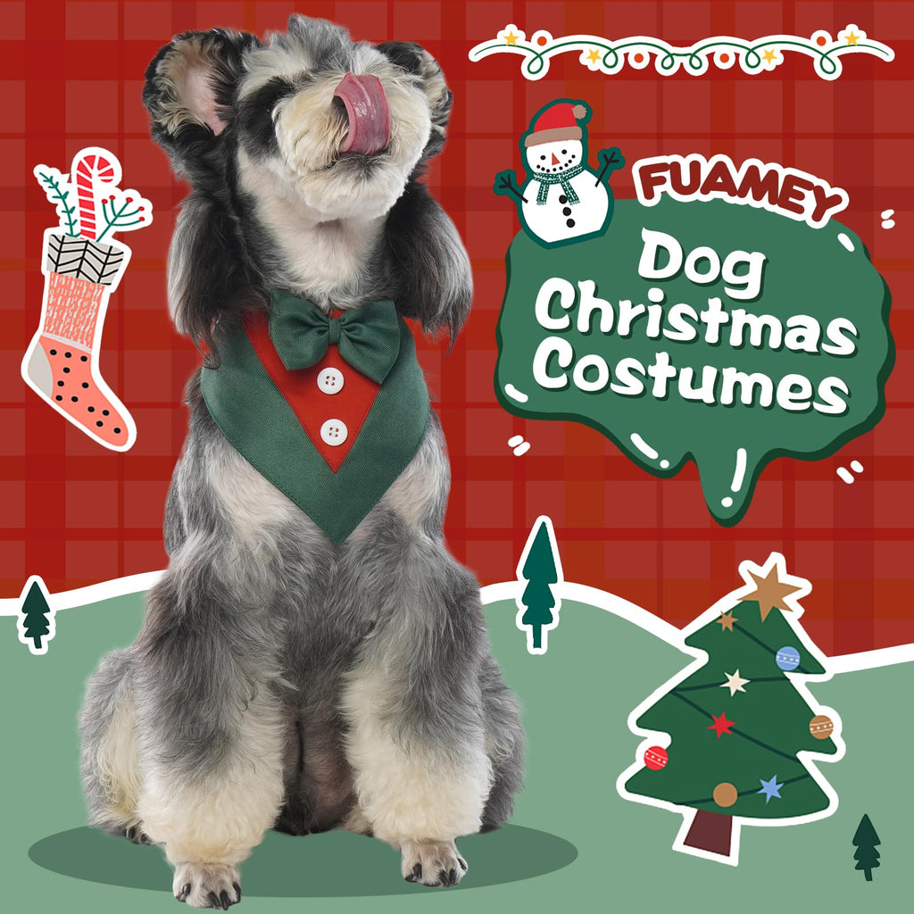 FUAMEY Christmas Dog Bandanas Xmas Holiday Dogs Collar with Bow Tie
