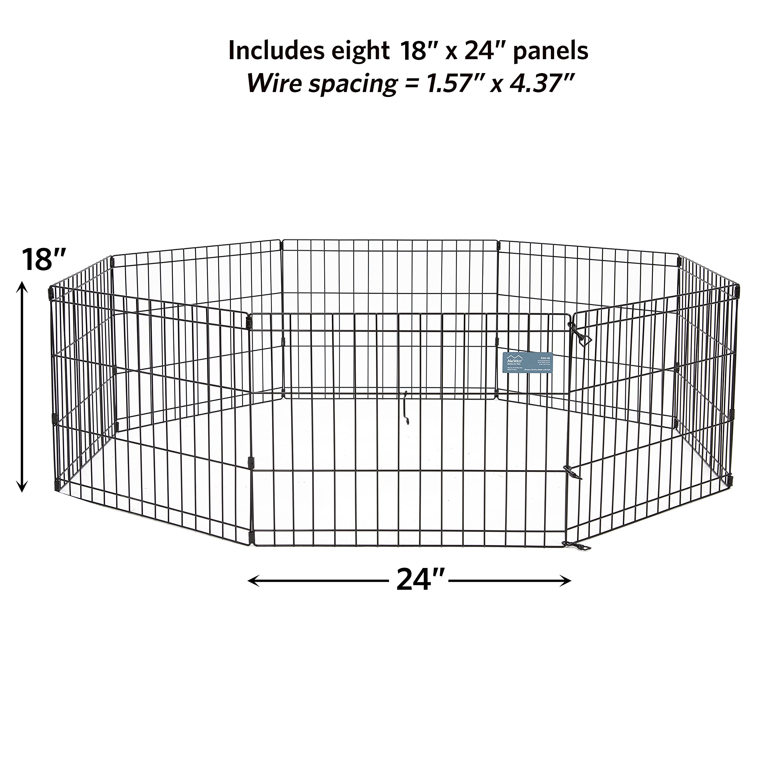 MidWest Homes for Pets 18-Inch Exercise Pen, for Indoor and Outdoor use, 16 Sq Feet of Play, Folding Dog Pen, No Door Design for Maximum Security, Easy to Set Up, Foldable Dog Playpen