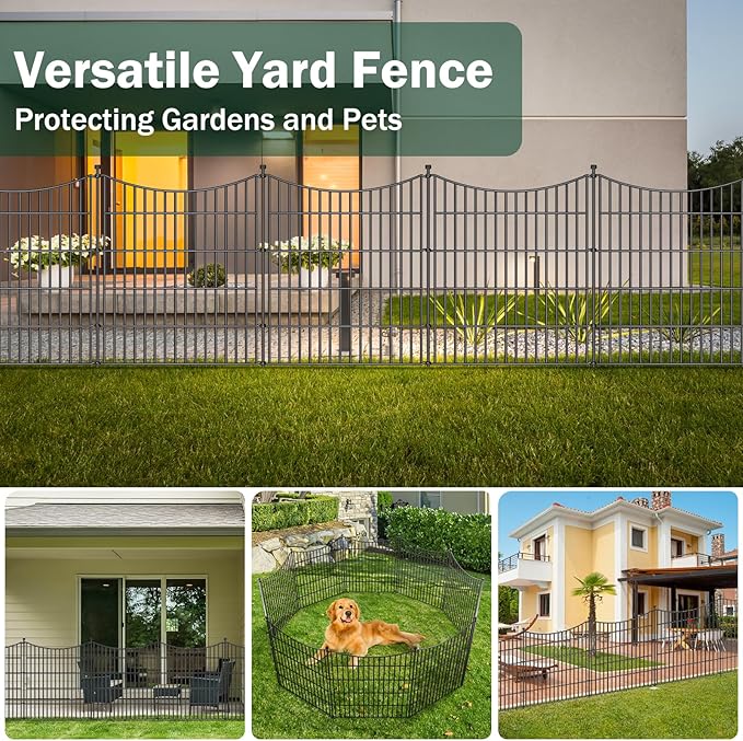 10 Panels No Dig Dog Fence Outdoor for Yard, 48 in(H) X 26.25 ft(L) Decorative Tall Garden Fence Animal Barrier, Rustproof Metal Wire Garden Edging and Borders, Temporary Fencing Stakes