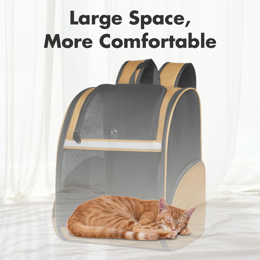 FERMAO Pet Backpack Carrier, Large Cat Carrier Backpack Up to 20 Lbs with Breathable Mesh, for Medium Large Cats or Small Dogs, Travel Hiking Camping Backpack (Brown-XL)