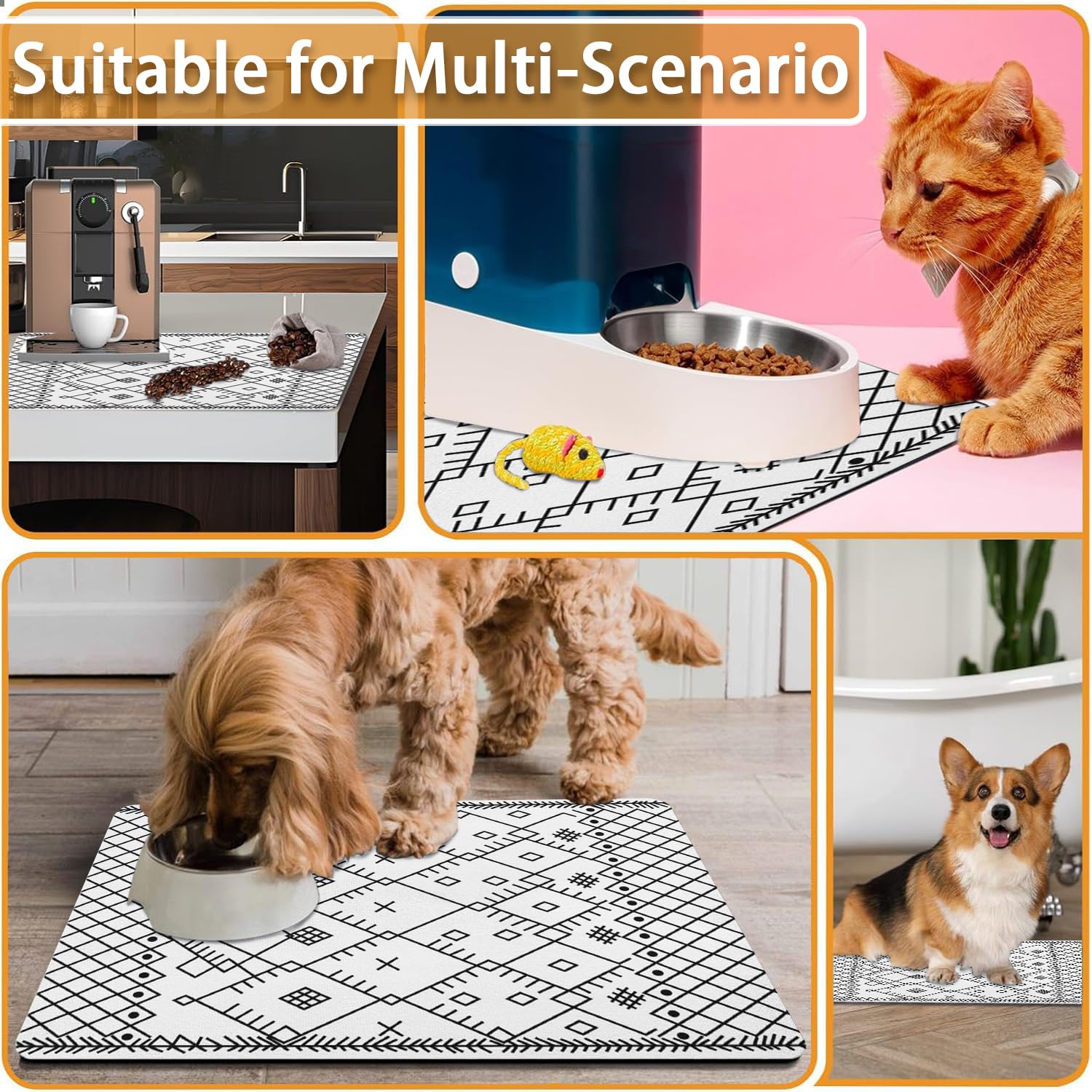 Absorbent Pet Dog Bowl Mat for Food and Water, Pet Cat Food Feeding Mat with Non Slip Rubber Backing, Dog Food Mats for Floors Waterproof, 24"x32"