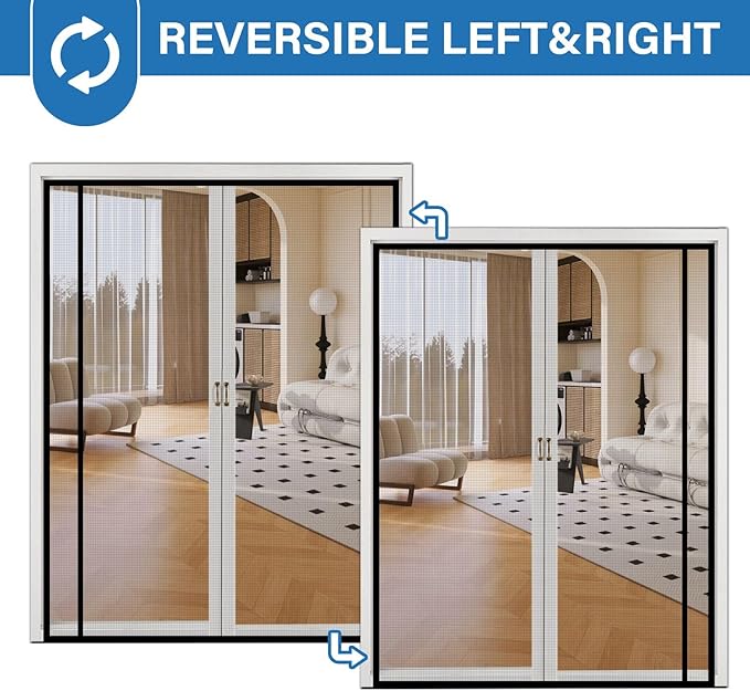 Magnetic Screen Door Mesh Left Right Side Opening Upgraded PET Material Mesh Stronger Than Fiberglass and Polyester,Keep Bugs Out,Pet & Kid Friendly Fit Door Size 74"X80",Screen Size 76''X82''
