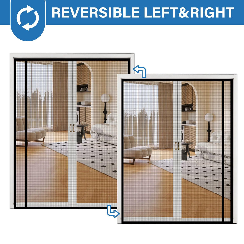 Magnetic Screen Door Mesh Left Right Side Opening Upgraded PET Material Mesh Stronger Than Fiberglass and Polyester,Keep Bugs Out,Pet & Kid Friendly Fit Door Size 74"X80",Screen Size 76''X82''