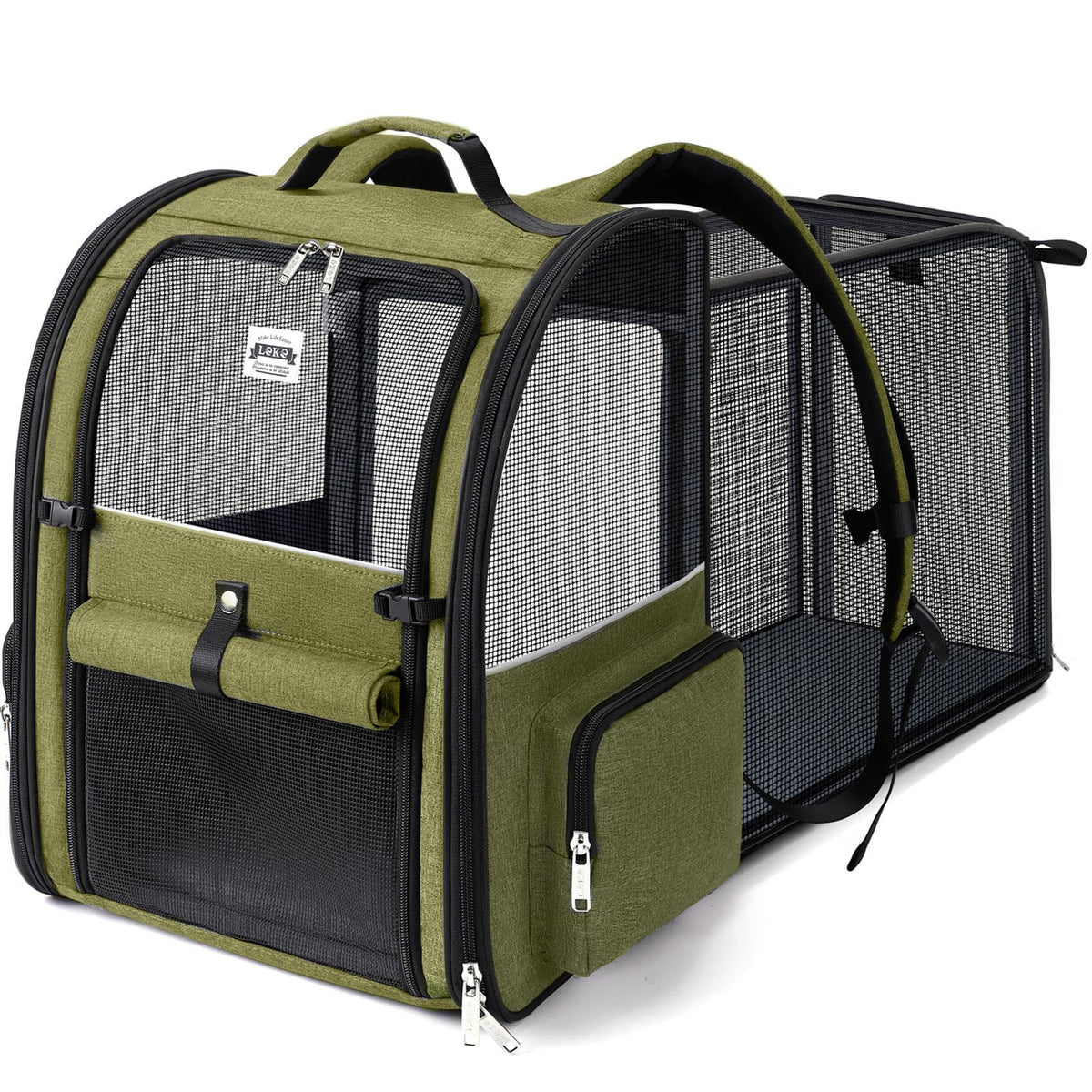 Lekebobor Large Cat Backpack Carrier Expandable Pet Carrier Backpack for Small Dogs Medium Cats Fit Up to 18 Lbs, Dog Backpack Carrier, Foldable Puppy Backpack Carrier for Travel, Black