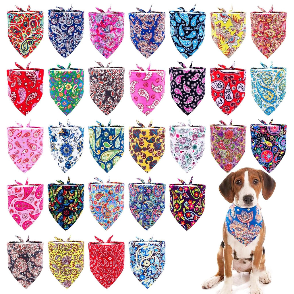 Pai Sence Paisley Dog Bandanas Bulk for Medium Dogs Sewn Edges 25" 30Pack M