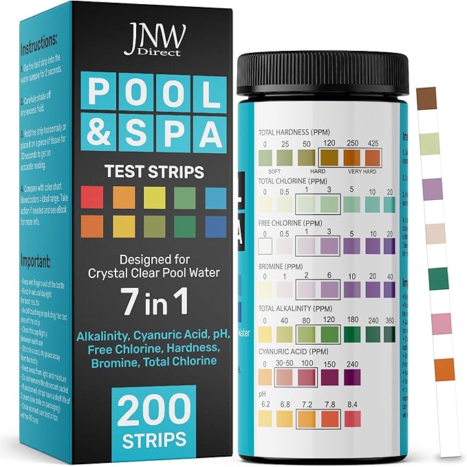 Pool Test Strips 8-in-1, 150 Quick and Accurate Pool and Hot Tub Test Strips - Pool Water Testing Kit for Chlorine, Bromine, pH, Hardness, More - All in 1 Swimming Pool Test Strips by JNW