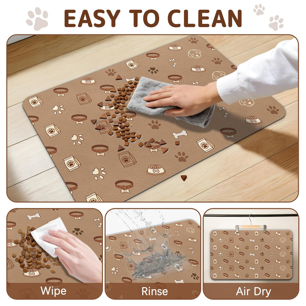 Dog Food Mat for Bowls, Absorbent Quick Dry Dog Cat Mats for Food and Water, Non-Slip Backing Pet Mat Pet Supplies - Bone Pattern
