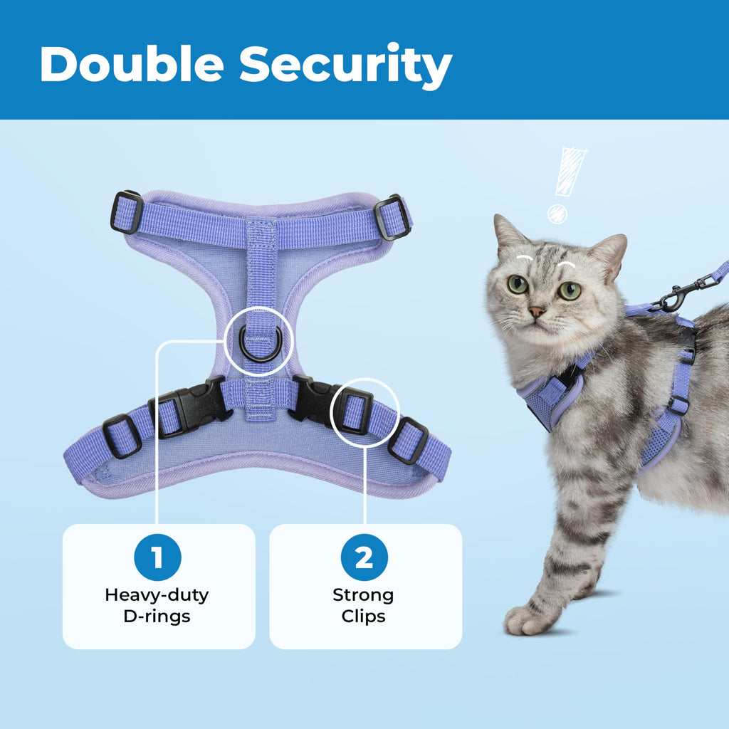Voyager Escape-Proof Step-in Lock Cat Harness & 5ft Neoprene-Handle Leash Set All-Weather Mesh with Reflective Stitching for Small to Large Cats by Best Pet Supplies, Lavender (327), S