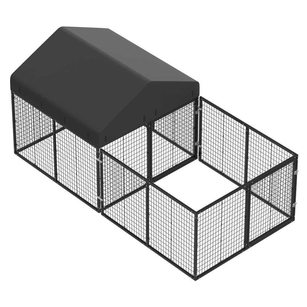 Petony Outdoor Dog Kennel with Dog Fence for Medium/Small Dogs Anti-Rust Coating Cage with Roof All Weather Resistant Dog House with Double Locks